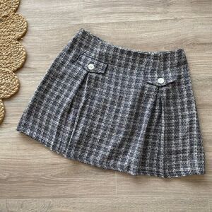 Navy Blue & White Vintage Tweed Pleated Mini Skirt Women's Large Academia Preppy